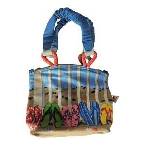 PAUL BRENT Sun and Sand Purse Small Tote Bag Beach Novelty Painted Canvas 8 x 8"